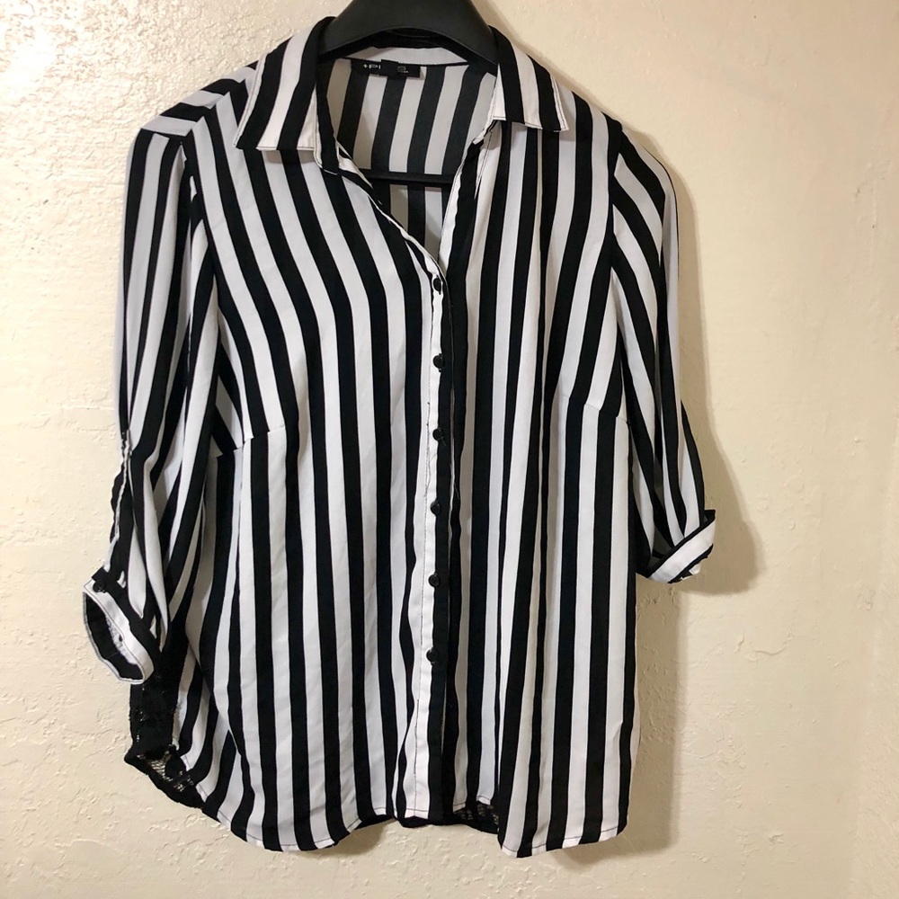 Black and white striped button down